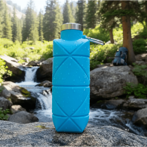 Botella Silicona Libre BPA Plegable Portatil Celeste
