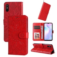 Funda Tipo Cartera Foxdock Para Xiaomi Redmi 9A , Diseño Girasol En Relieve, Cuero Pu, Cierre Magnético, Soporte Y Tarjetero
