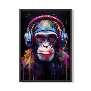 Creango - Cuadro Poster Enmarcado Mono Co Audifonos Decorativo