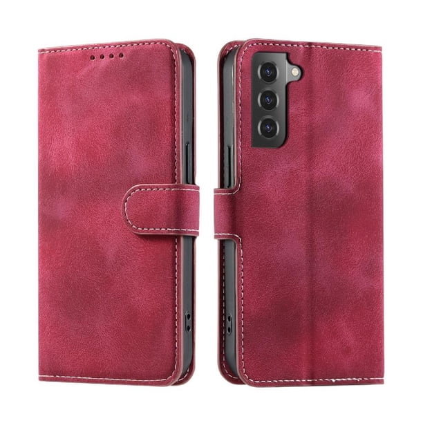 Funda Cartera para Samsung Galaxy S22 Tapa con Ranuras, Soporte y Correa Rojo
