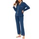 thumbnail image 4 of INSPIRE CHIC Pijama de mujer sensación modal suave Regreso a clases Manga larga con botones y solapa Ropa de dormir con pantalones elásticos primavera otoño XL Azul, 4 of 6