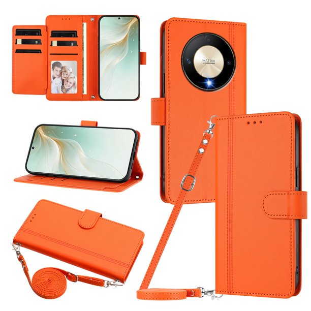 Honor X9B/Magic 6 Lite Funda Billetera con Cierre Magnético, Naranja