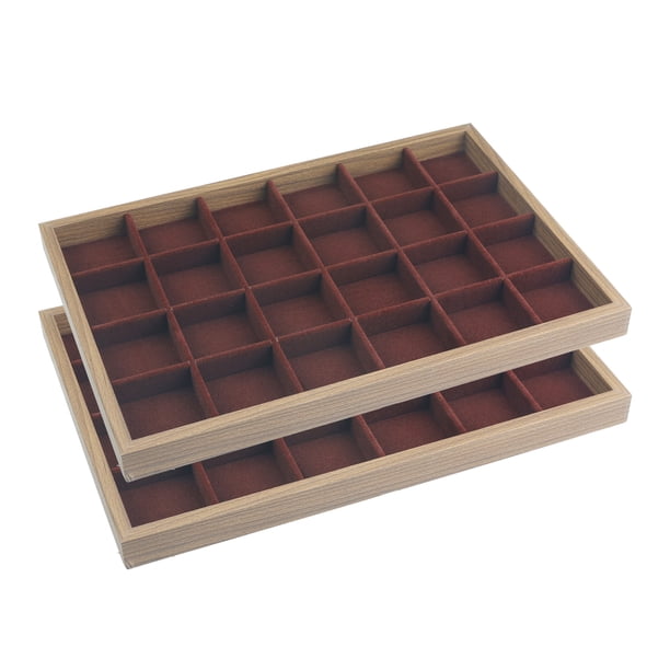 REGALWOVEN Juego de 2 bandejas organizadoras de accesorios de terciopelo apilables para niñas con divisores removibles para cajones Marrón bandeja de 24 compartimentos
