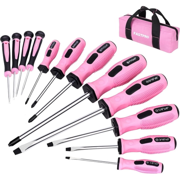 Set de Destornilladores FASTPRO 12 Piezas Magnéticos Rosa