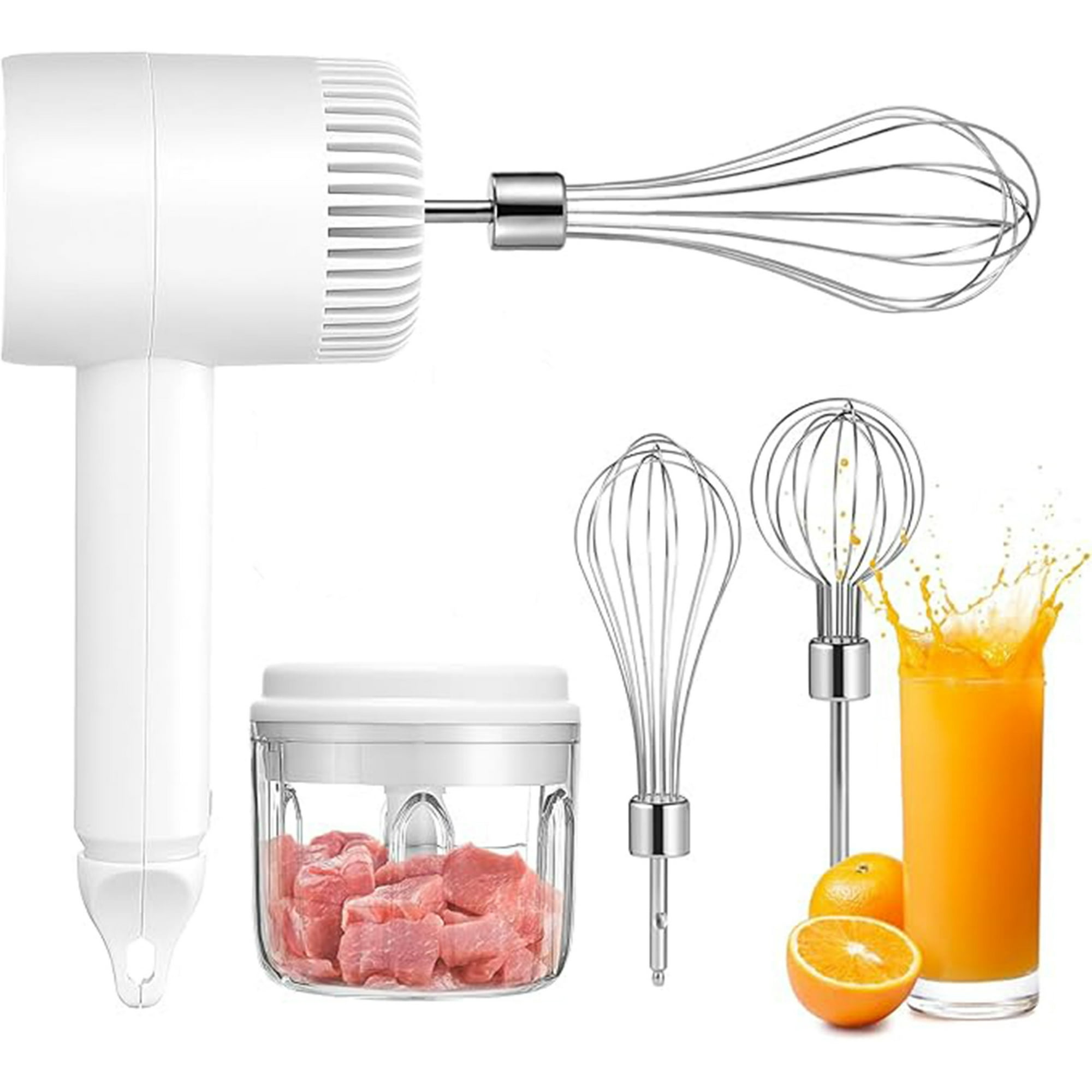 Veatool - Batidora De Mano De Inmersión 2 En 1, 3 Velocidades Y Modo Turbo, Con Picadora De 250ml, Batidor, Batidoras, 2 Cuchillas En Espiralizador, Sin Bpa, Blanco