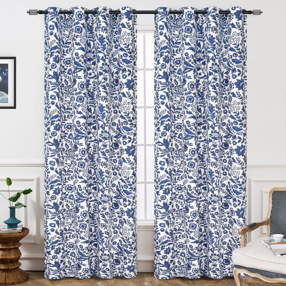 Cortinas DriftAway Julia, acuarela, 132 x 259 cm, color azul marino, 2 paneles