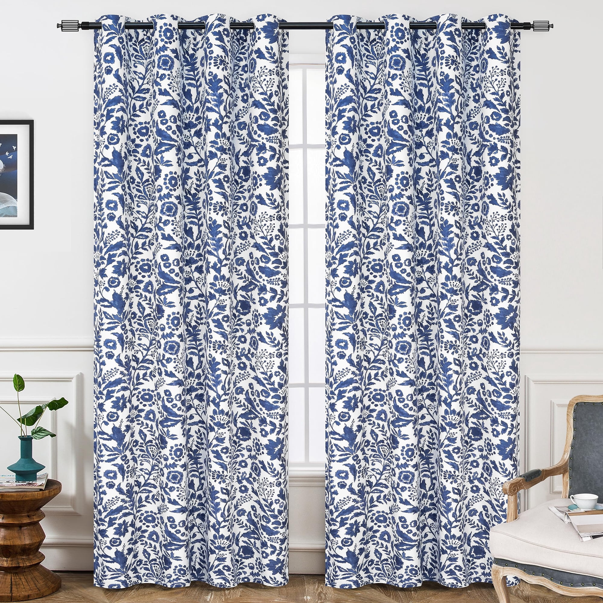 Cortinas Driftaway Julia, Acuarela, 132 X 259 Cm, Color Azul Marino, 2 Paneles