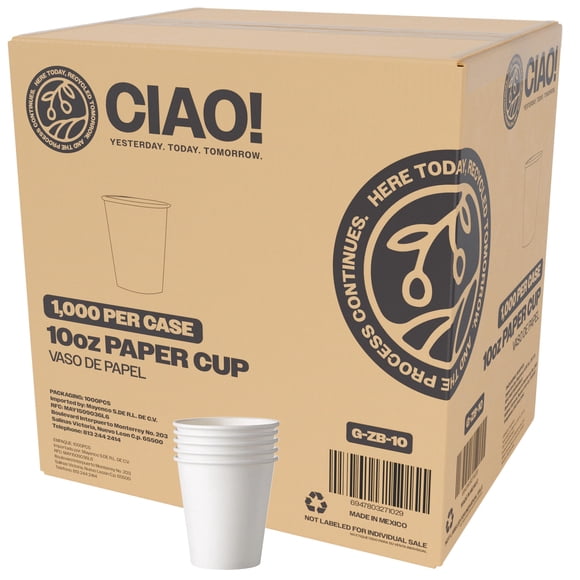 Vasos Desechables de Papel para Bebidas Calientes CIAO! 10 oz Paquete de 1000