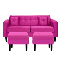 Bodevir - Sofa New Retro 3C + 2 Pouf Felpa 00 Fucsia
