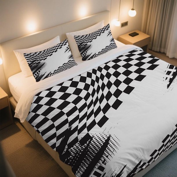 Dynamic Warped Checkerboard Art Cover Set Soft Comfortable & Breathable Bedding for Bedroom