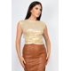 thumbnail image 1 of Top Corto De Punto Asimétrico Elegante Sin Mangas Con Cuello Redondo Y Fruncido Liso Color Dorado Champán (para Mujer), 1 of 5