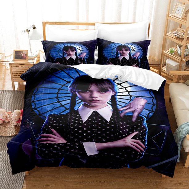 Wednesday-Addams 3 PCS Comforter Set with 2 Pillowcases,Wednesday-Addams Bedding Set Sheet Set for Kids Adults,All Season Lightweight