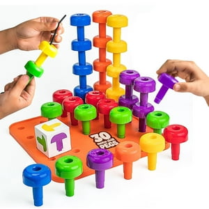 Peg Board Skoolzy Toddler De 34 Piezas Con Cordón Y Bolsa De 2 A 4 Años