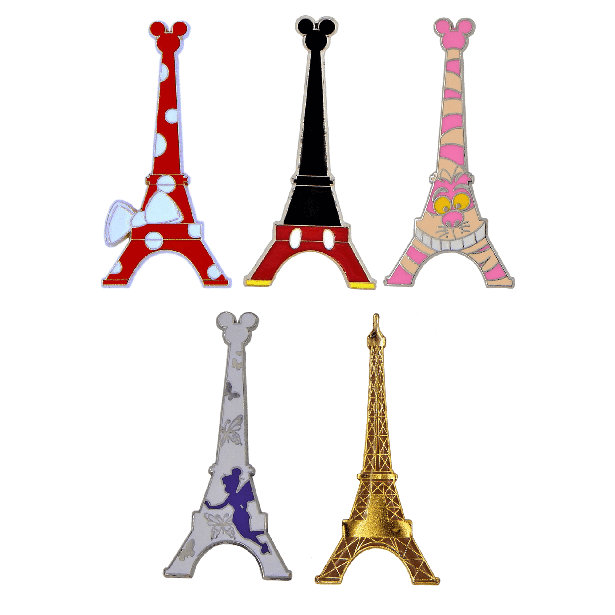 Set De 5 Pines Temáticos Disney Torre Eiffel Walt Disney Park