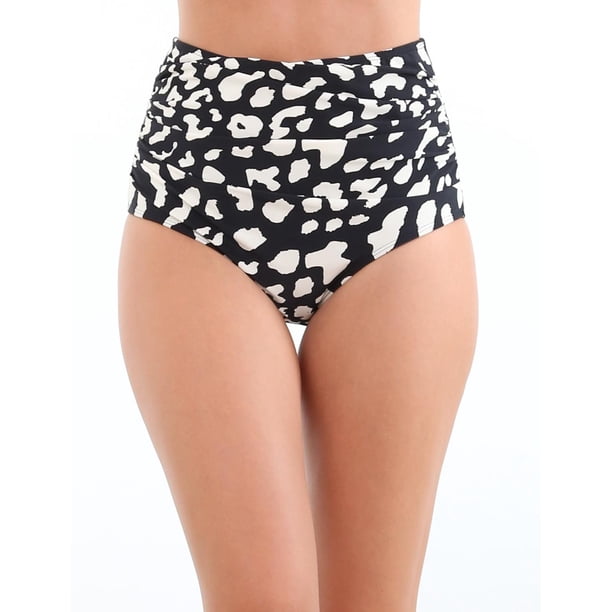 Bikini calzón pin up drapeado estampado negro Talla L
