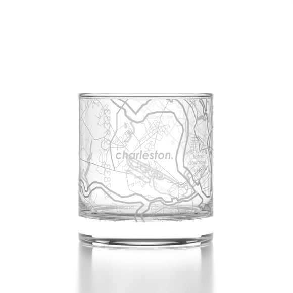 Vaso de Whisky Well Told con Mapa Grabado de Charleston 325 ml