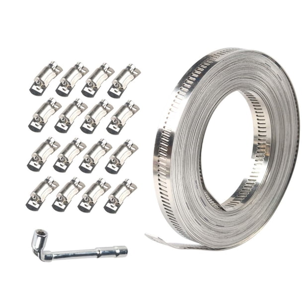 Abrazadera De Manguera De Acero Inoxidable 304, Abrazaderas De Manguera Con Banda De Engranaje Helicoidal Para Manguera De Engranaje Helicoidal De 10m Con 16 Sujetadores