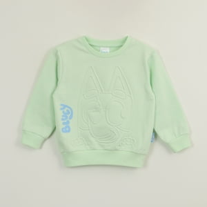 Poleron Cerrado Niña Relieve Emboss Verde Bluey