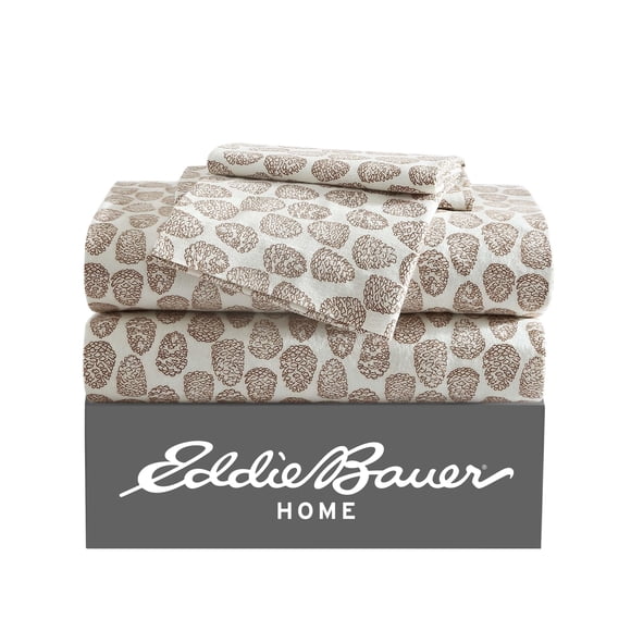 Sábanas de franela Eddie Bauer de tamaño completo con fundas de almohada, color beige