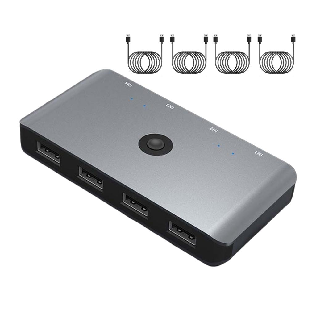 Magideal - Conmutador Selector Conmutador Kvm Usb 2.0 Salida Quatre En 4, Fuente De Alimentación Micro Usb Con 4 Paquetes Usb3.0, Mayor Eficiencia De Trabajo