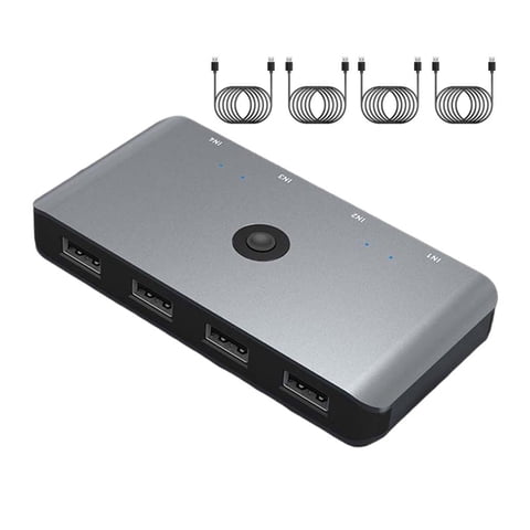 Magideal - Conmutador Selector Conmutador Kvm Usb 2.0 Salida Quatre En 4, Fuente De Alimentación Micro Usb Con 4 Paquetes Usb3.0, Mayor Eficiencia De Trabajo