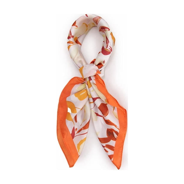Pañuelo tipo seda 70 x 70 estampado floral otoñal naranja Talla Única