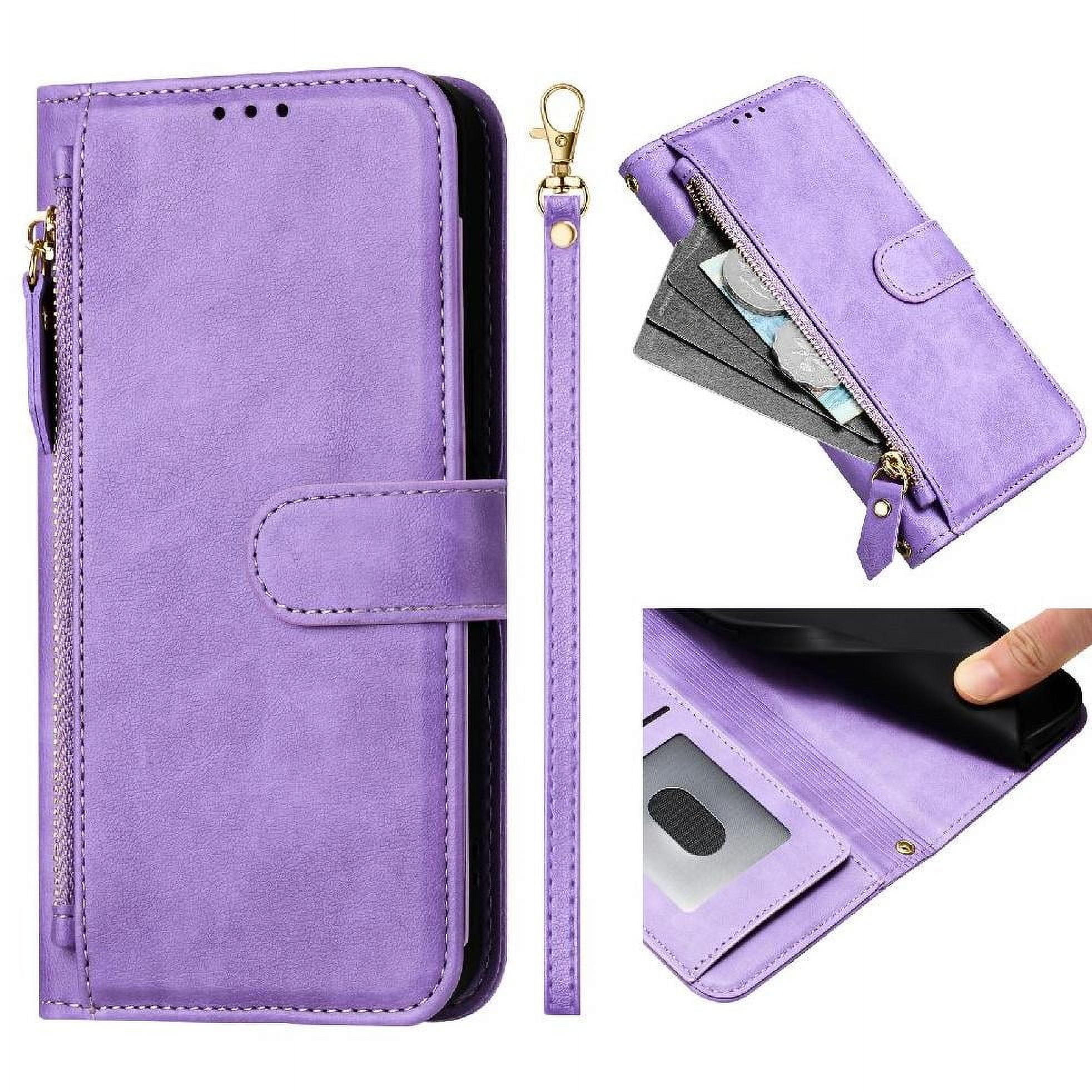 Foxdock - Funda Tipo Cartera Para Oukitel C37 Con Bolsillo Con Cremallera, Tarjetero, Soporte, Correa Para La Muñeca Y Tapa De Cuero Morado