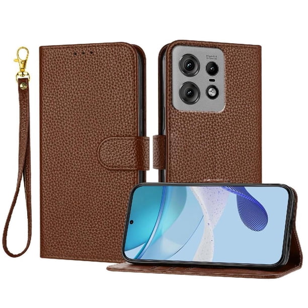 Funda Cartera para Motorola Moto Edge 50 Pro Tarjetero Soporte Magnético y Correa Marrón