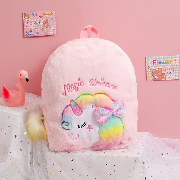Unicorn Tie Dyed Cartoon Plush Backpack Large capacity children's bag Cute Bow Knot Kindergarten Schoolbag Girl