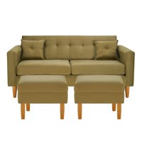 Bodevir - Sofa New Retro 3C + 2 Pouf Felpa 04 Verde Musgo