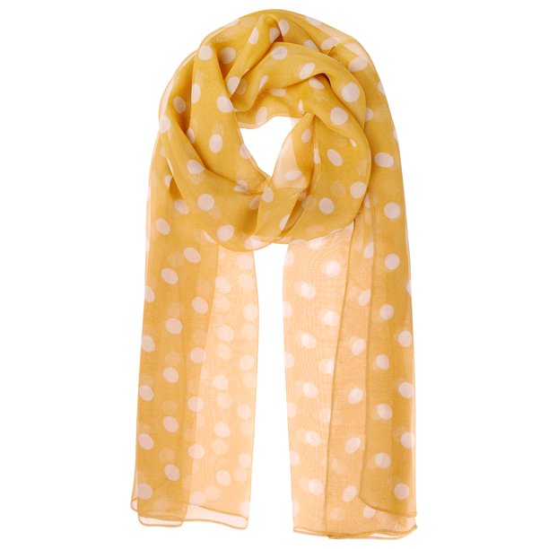 INSPIRE CHIC Bufanda de Chifón Retro de Lunares de los Años 50 para Mujer, Ligera y Suave, Larga, Envoltura para la Cabeza, Chal, Bufandas para Todas las Estaciones 63.0"x19.7" Tierra Naranja Amarillo