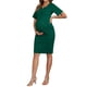 thumbnail image 4 of INSPIRE CHIC Vestidos de Trabajo para Mujeres Embarazadas Semi Formales de Manga Corta con Cuello en V y Pliegues Frontales para Oficina Embarazo Vestido de Negocios S Verde Oscuro, 4 of 6