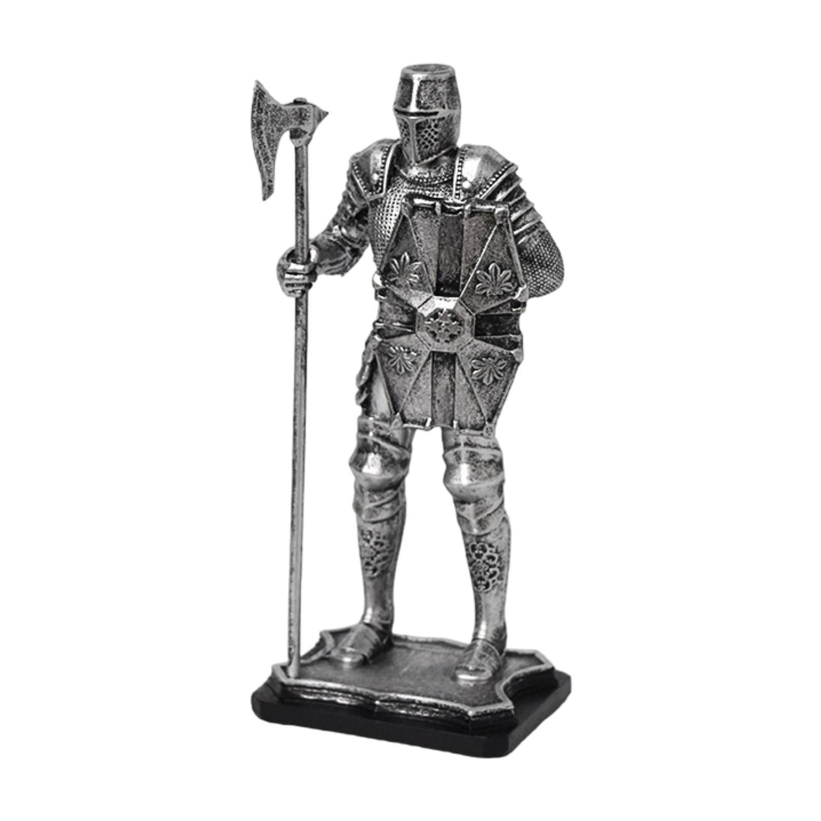 Magideal - Figura De Caballero Estatua Decorativa Figura De Caballero Decoración De Mesa Para Entrada Chimenea Dormitorio Decoración Del Hogar Regalo De Inaugura Plata