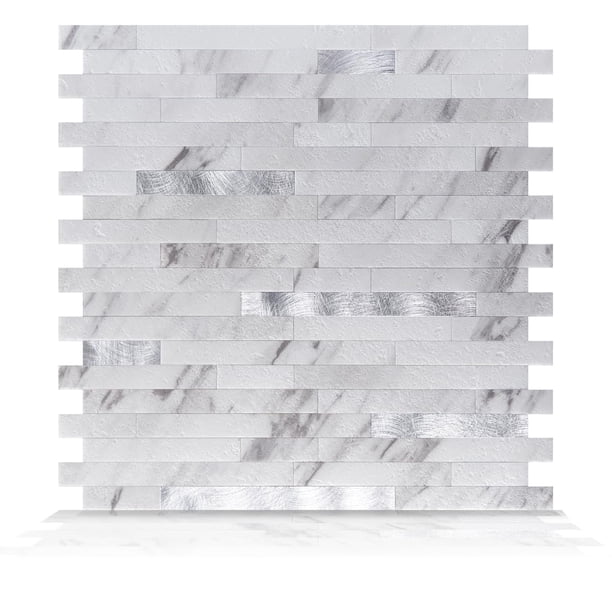 Baldosa antisalpicaduras Art3d Volakas con forma de piedra despegable y pegada, color blanco