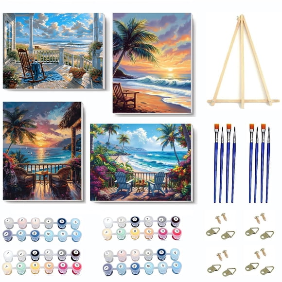 Art Kit VIGEGU Paint by Numbers, 4 unidades, 23 x 30 cm, lienzo