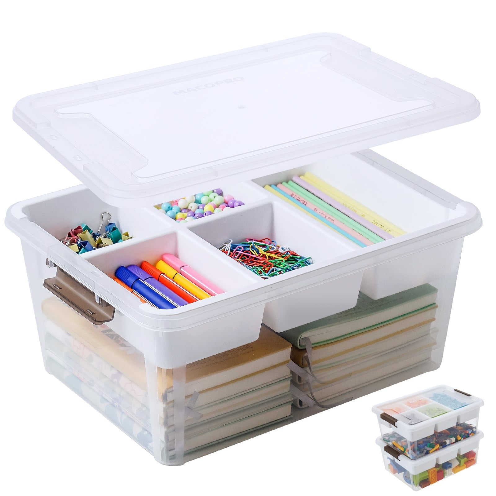 Caja De Almacenamiento Macopro 17qt De Plástico Con Bandeja Extraíble Blanca