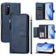 thumbnail image 1 of Funda tipo cartera para TCL 30 XL con bolsillo con cremallera, tarjetero, soporte, correa para la muñeca y tapa de cuero azul, 1 of 5
