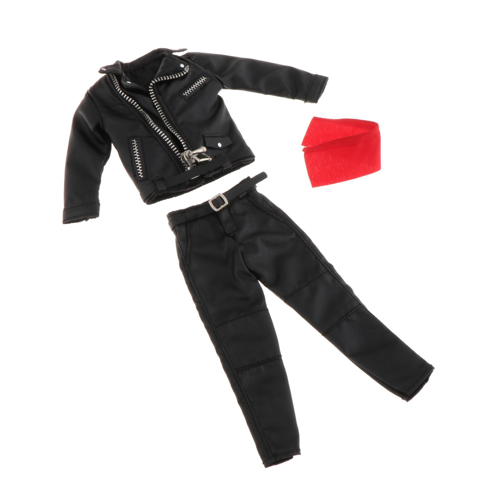 Bothyi - Conjunto De Chaqueta De Cuero Pu Para Hombre 1:12 Con Pantalones, Cinturón, Bufanda, Disfraz Para Figuras De 6''