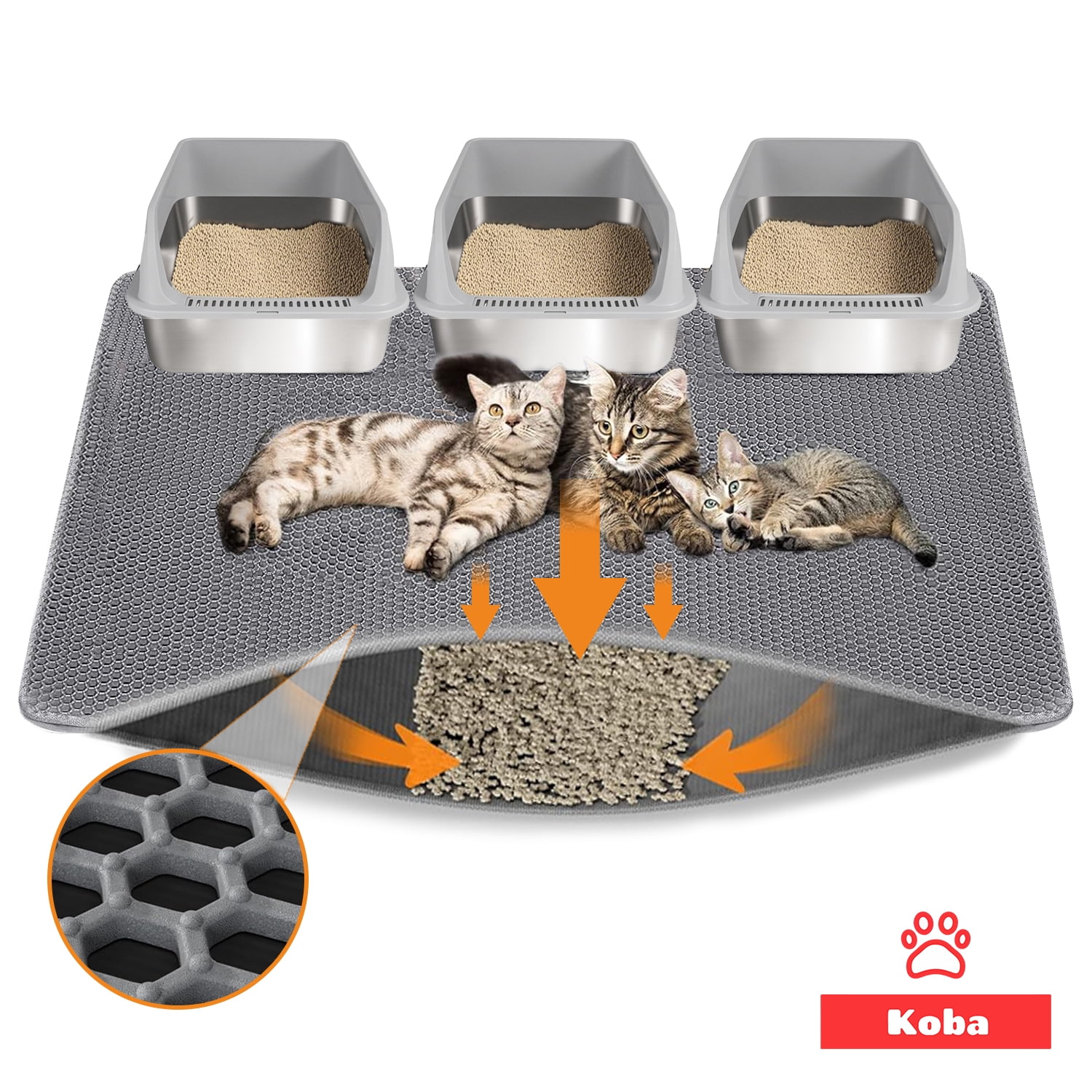 Koba - Alfombra Atrapa Arena De Gatos Tapete Arenero Michi 120x70cm Gris