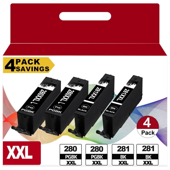 Cartucho de tinta KUF PGI-280XXL CLI-281XXL, paquete de 4, negro