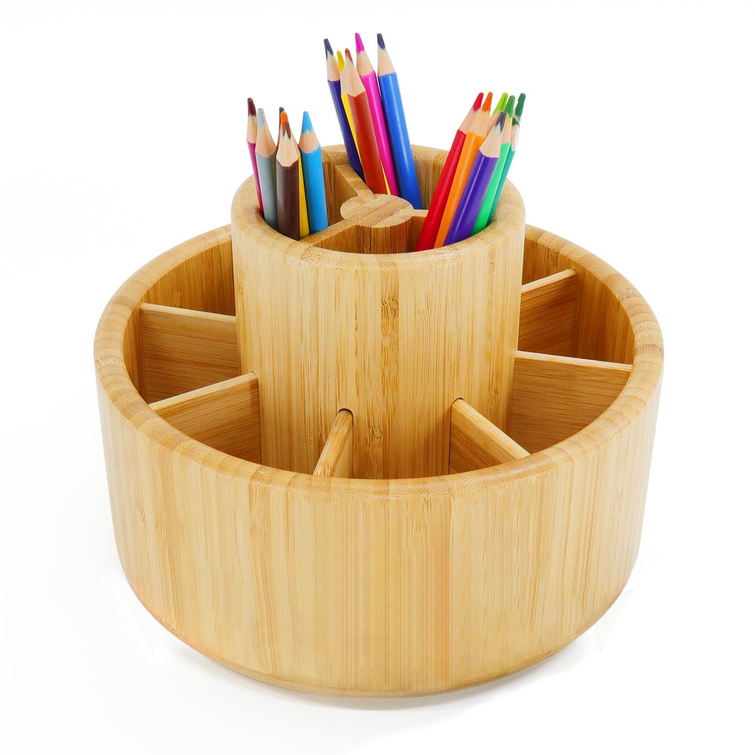 Organizador De Escritorio Utoplike Bamboo, Material De Arte Giratorio Con 11 Secciones