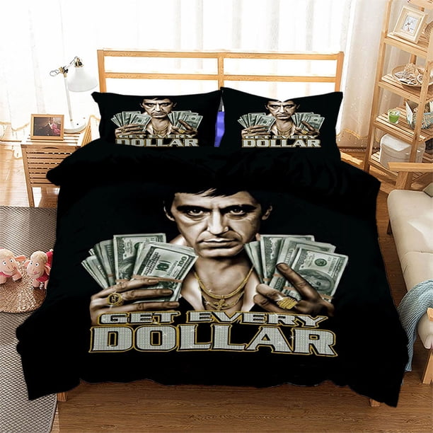 Scarface Tony Montana Get Every Dollar Full Bedding Duvet Cover Set 3-Piece Bedding Set (1 Duvet Cover + 2 Pillow Shams)
