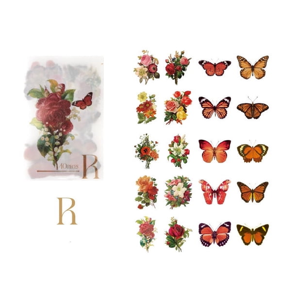 40pcs/pack Vintage Flower Butterfly Decorative PET Stickers for Plant Handbook, Scrapbooking, Journal Planner - Add a Touch of Beauty to Your Projects