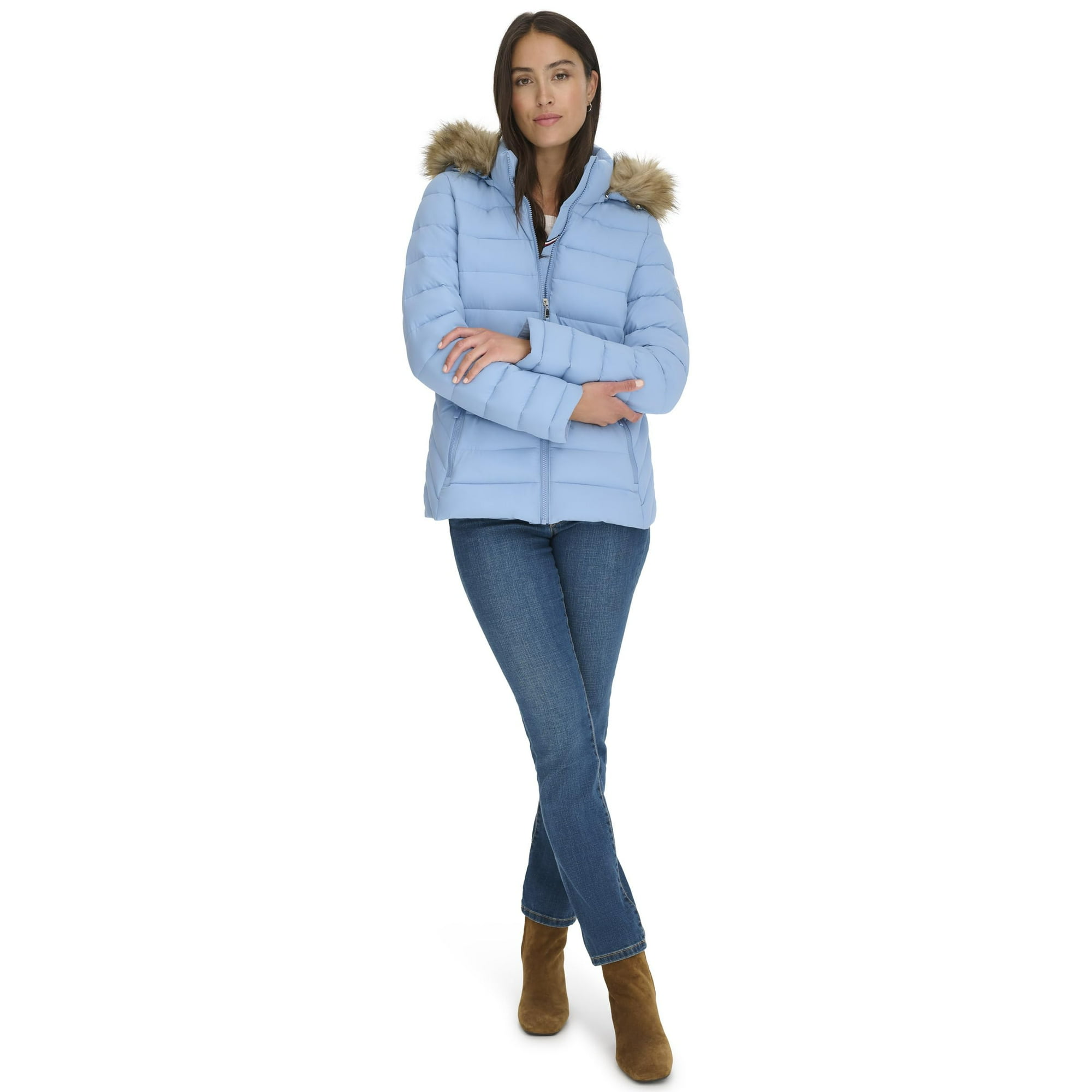 Chaqueta Tommy Hilfiger, Corta, Acolchada, De Piel Sintética, Ribeteada, Talla Lg