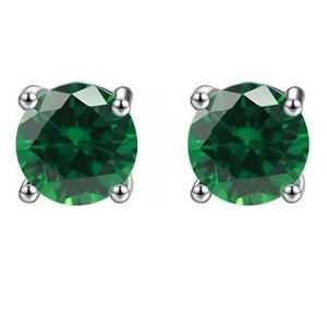 Pj Jewelry - Aros 14K White Gold Plated Over Sterling Silver 1/2 Ct Round Created Emerald