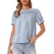 thumbnail image 1 of INSPIRE CHIC Blusas de Cuadros Vichy para Mujeres con Volantes Fruncidos y Mangas Abullonadas S Azul Claro, 1 of 6