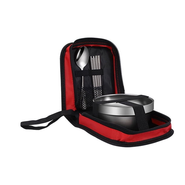XmhyTop Camping Equipo de senderismo Camping Cuencas Placas de mesa al aire libre Portable Acero inoxidable Placas de mesa Bolsa de picnic Camping Turismo Conjunto de cubiertos de viajes Rojo