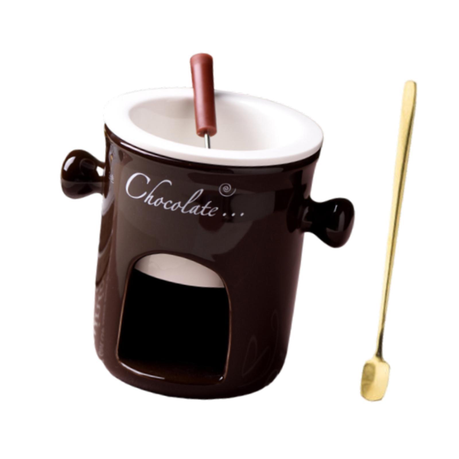 Magideal - Taza De Fondue Con Tenedor Y Cuchara, Olla De Cerámica Para Derretir Chocolate, Olla Caliente Para Dulces De 280 Ml Para La Cocina Del Hogar, La Cena Marrón