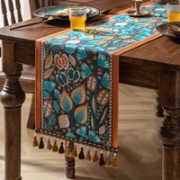 Todo Hogar Santiago De Chile - Camino De Mesa Retro Vintage Con Borlas - Turquesa