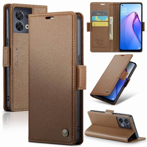 CaseMe tipo cartera OPPO Reno 8 5G con cierre magnético, RFID, tarjetero, soporte, carga inalámbrica